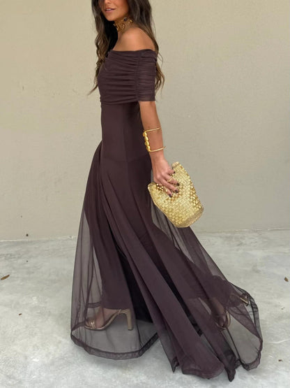 SELENE ONE-SHOULDER MESH MAXI DRESS