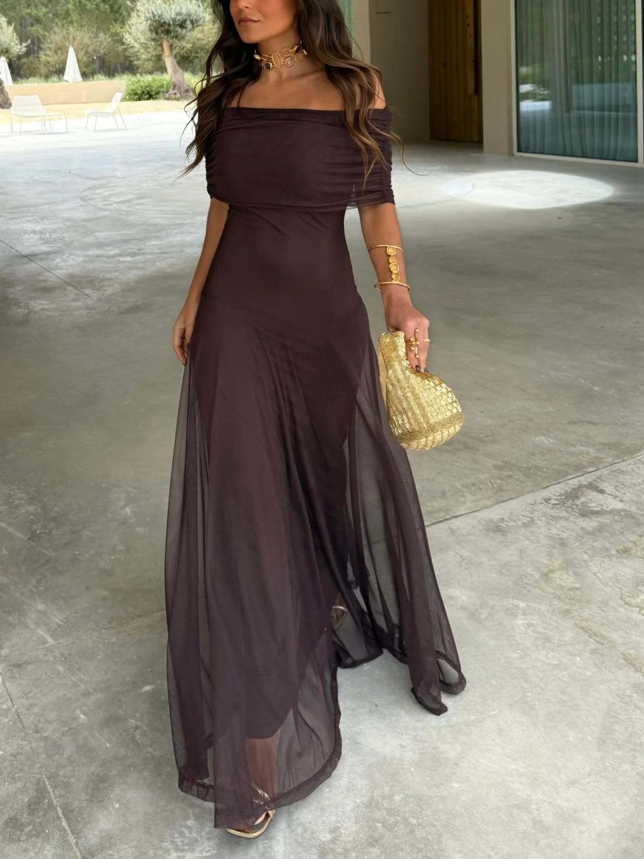 SELENE ONE-SHOULDER MESH MAXI DRESS