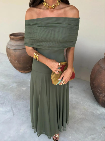 SELENE ONE-SHOULDER MESH MAXI DRESS