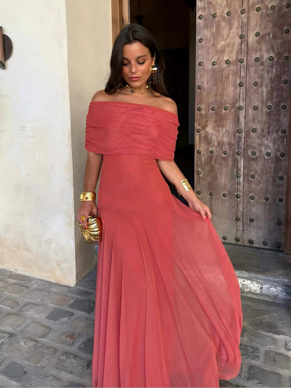 SELENE ONE-SHOULDER MESH MAXI DRESS
