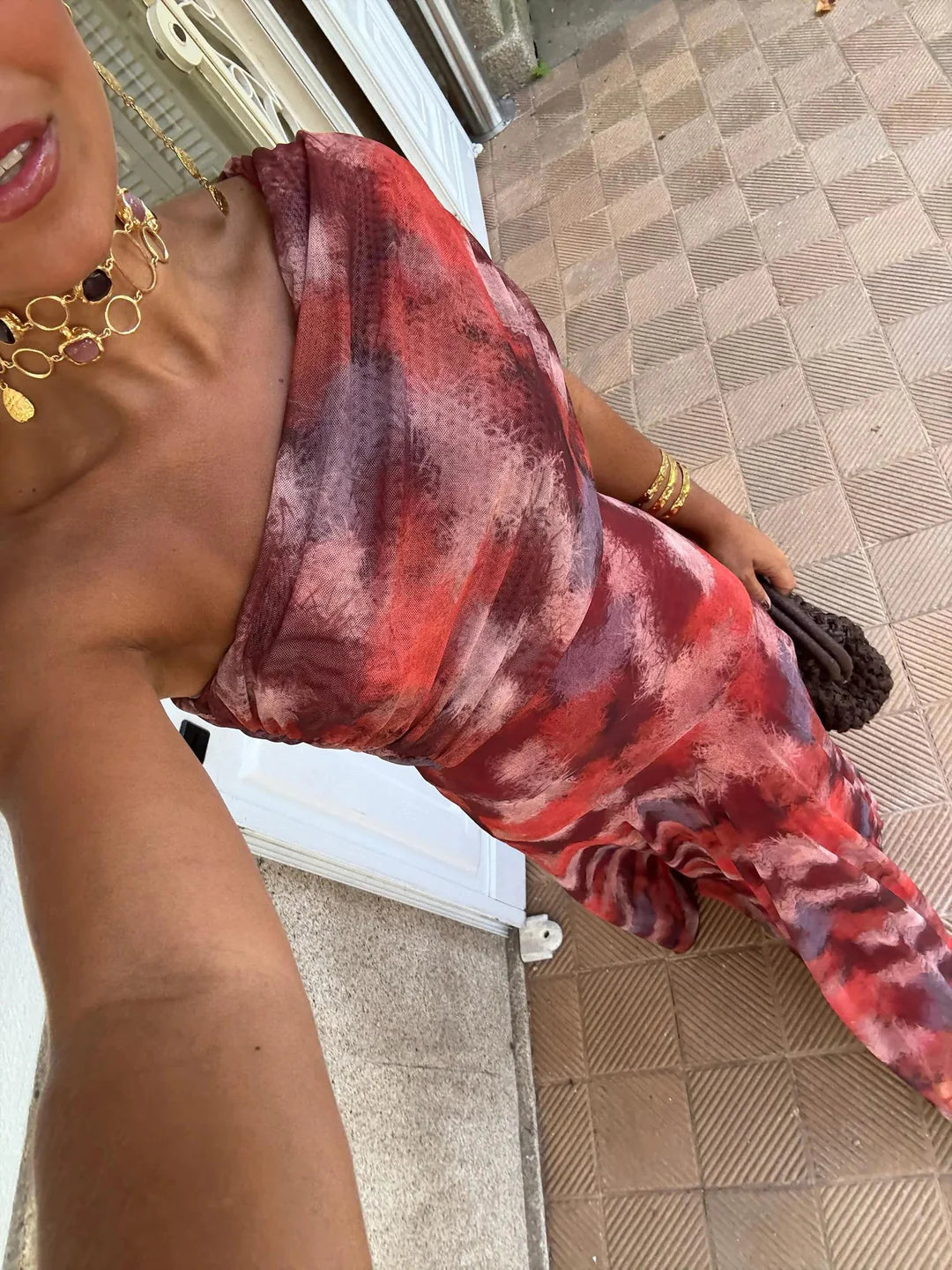 SELENE ONE-SHOULDER MESH MAXI DRESS