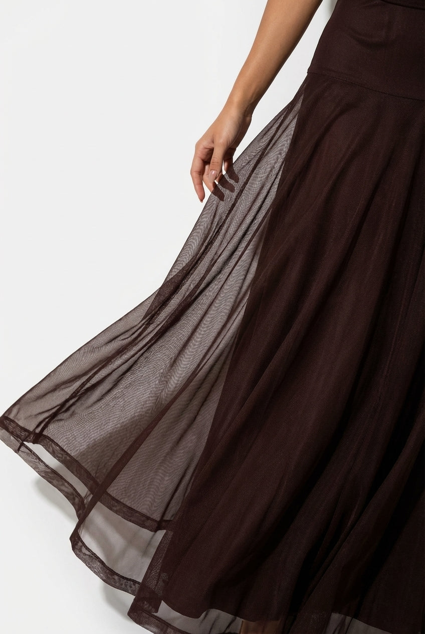 SELENE ONE-SHOULDER MESH MAXI DRESS