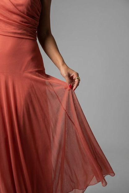 SELENE ONE-SHOULDER MESH MAXI DRESS