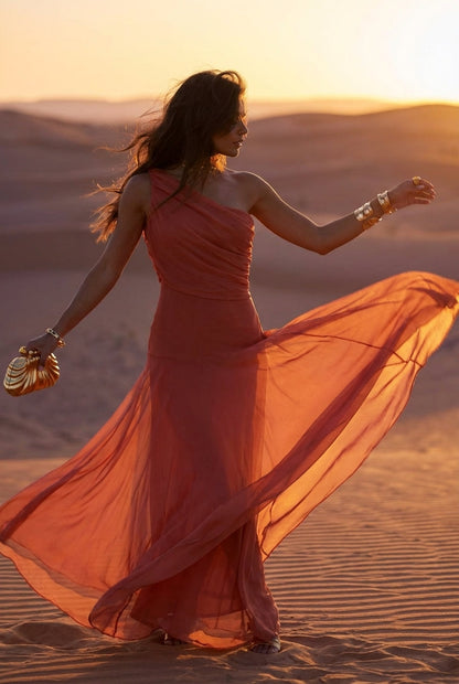 SELENE ONE-SHOULDER MESH MAXI DRESS