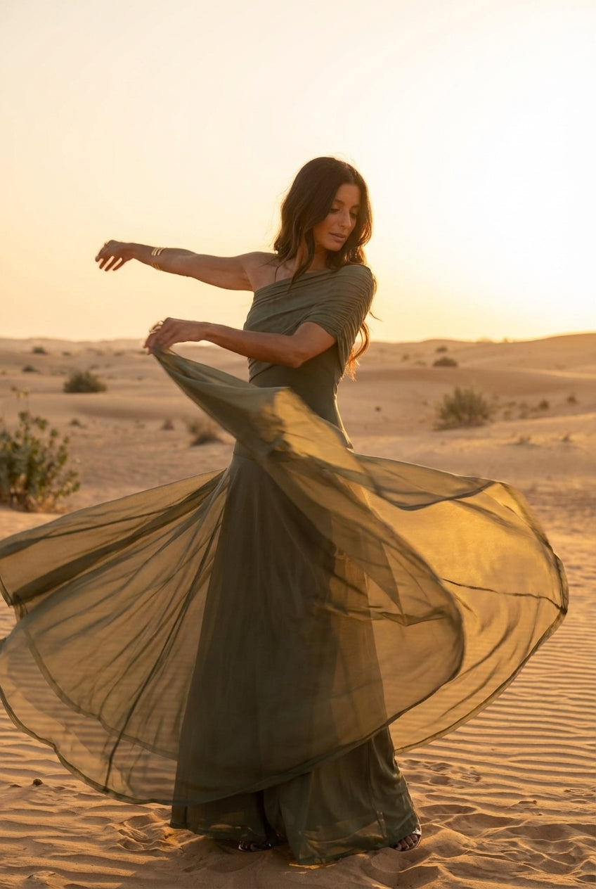 SELENE ONE-SHOULDER MESH MAXI DRESS