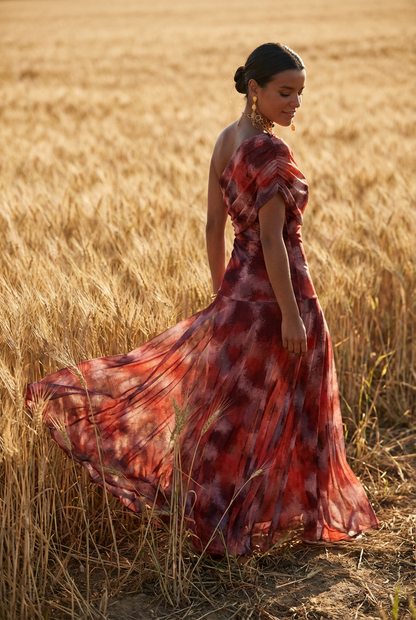 SELENE ONE-SHOULDER MESH MAXI DRESS