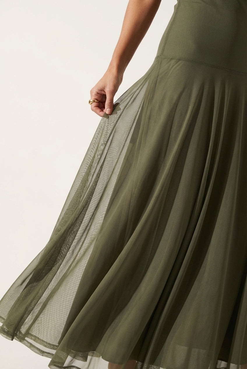 SELENE ONE-SHOULDER MESH MAXI DRESS